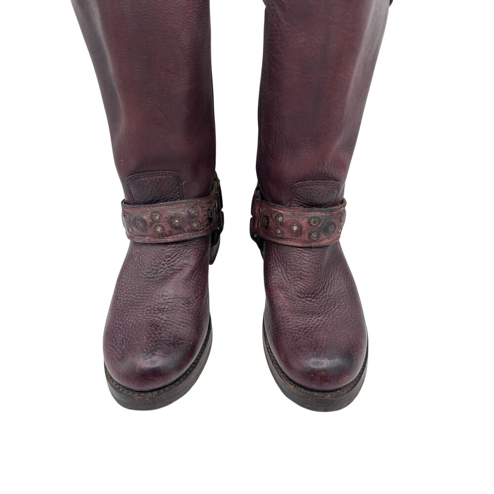 Vintage Frye Oxblood Harness Studded Moto Boots - Picture 3 of 9